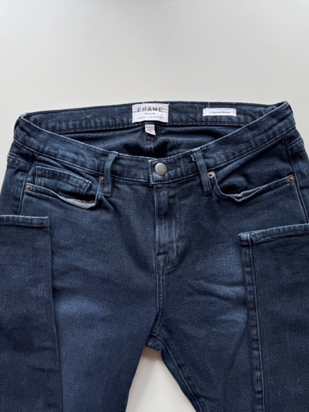 FRAME L'Homme Skinny Cobalt Dark Rinse Mid Rise Stretch Slim Leg Jeans, Size 30 - Picture 11 of 13